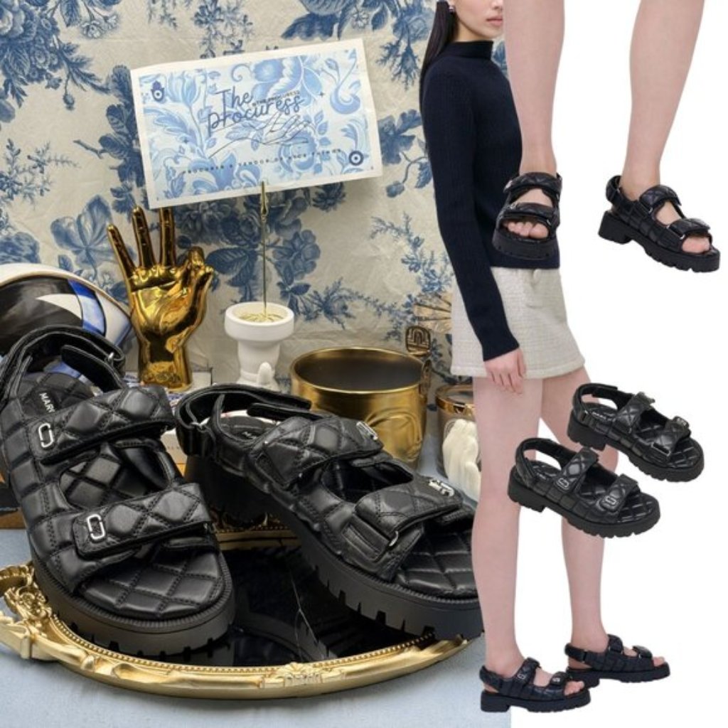 Marc Jacobs Nwob The Quilted Sunny Leather Dad Sandals, Black - Sz 39 Us 9